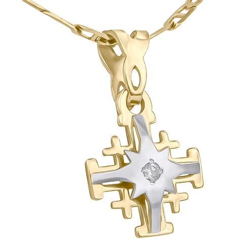 Jerusalem Cross Pendant K Gold With Diamond Center