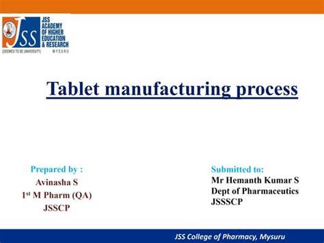 Tablet Manufacturing Process Ppt