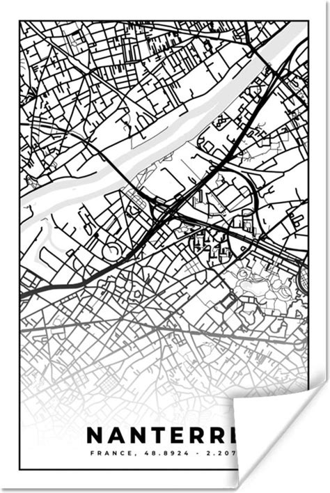 Poster Plattegrond Nanterre Kaart Frankrijk Stadskaart Zwart