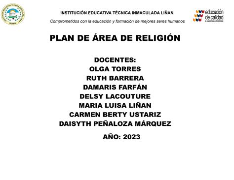 Plan De Area De Religion Actualizado Comprometidos Con La Educaci N Y