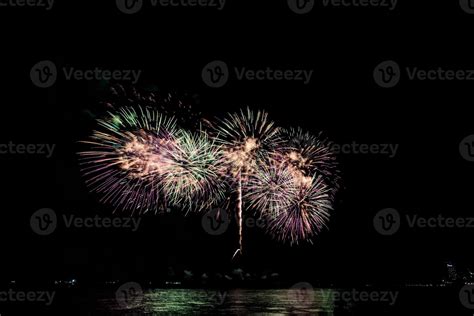 fireworks celebration over sea in pattaya beach 13284466 Stock Photo at ...