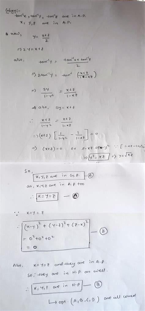 Tan 1 X Tan 1 Y Tan 1 Z Are In A P And X Y Z Are Also