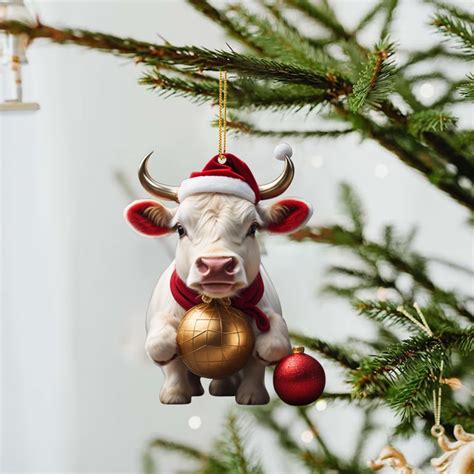 Sdjma D Acrylic Christmas Cow Hanging Ornament Cartoon Highland Cow