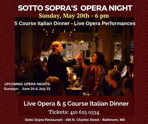 Sotto Sopra Restaurant: Opera Night - Sunday, May 20th