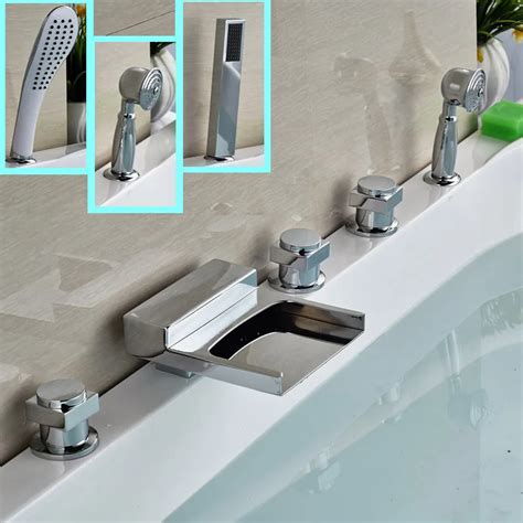 Deck Mount Bathroom Tub Filler With Shower And Waterfall Spout