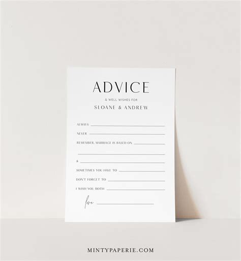 Minimal Wedding Advice Card Printable Editable Template Well Etsy