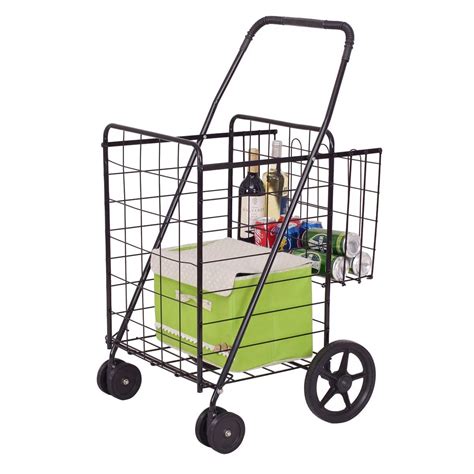 Sut Folding Shopping Cart Jumbo Basket With Swivel Wheels Black