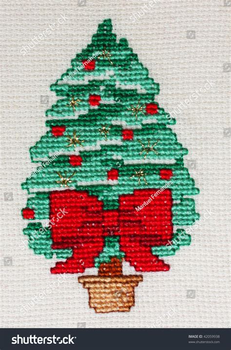 Cross Stitch Christmas Card Showing Christmas Tree Stock Photo 42059938