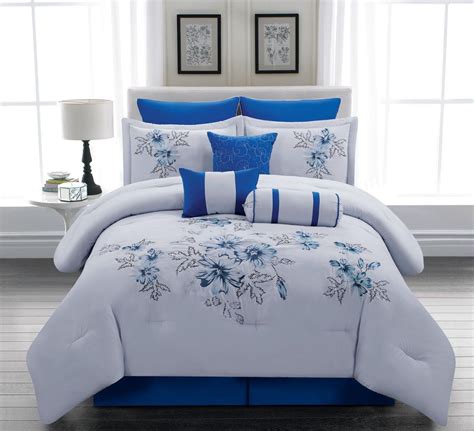 9 Piece Queen Linnea Blue Comforter Set Blue Comforter Sets Blue And White Comforter Blue