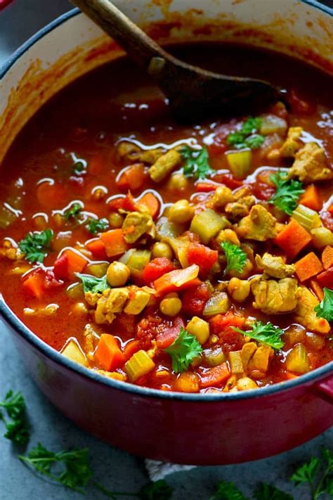 One Pot Moroccan Chicken Chickpea Soup