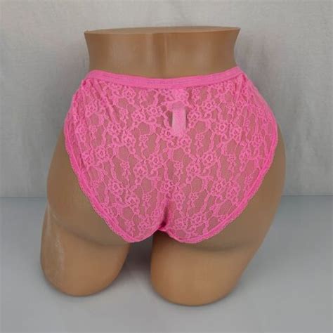 Victorias Secret Hot Neon Pink Sheer Mesh Lace Bikini Panties S Small