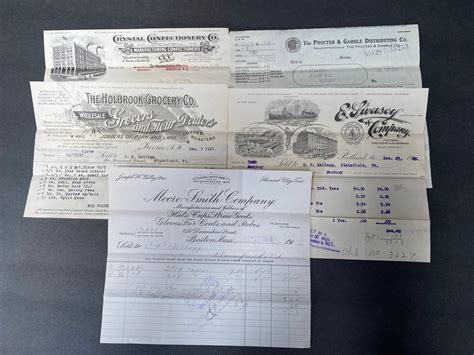 Antique 1918 1921 Ephemera 5 Invoices Receipts Confectionery Grocers