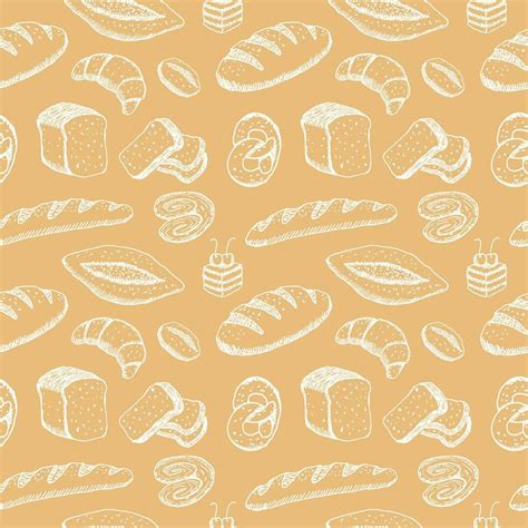 Hand Drawn Seamless Pattern Of Bread And Bakery Products Baked Goods