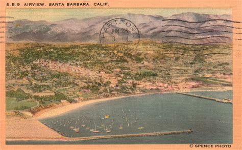 Vintage Postcard 1941 Airview Beaches Boats Ships Santa Barbara