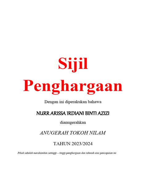 Sijil Penghargaan Anugerah Tokoh Nilam 2023 Pdf