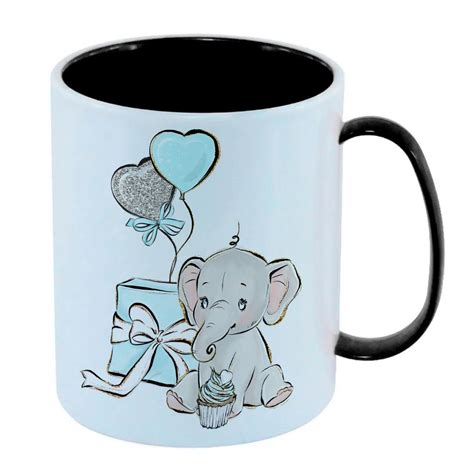 Caneca de Polímero Plástico Inquebrável Infantil Preto Bebe Elefante