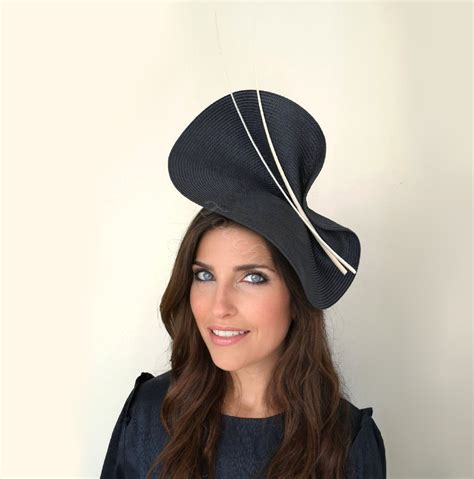 Woman Navy Blue Fascinator Hat Navy Blue Wedding Hat Blue White Royal Ascot Hat Navy Derby