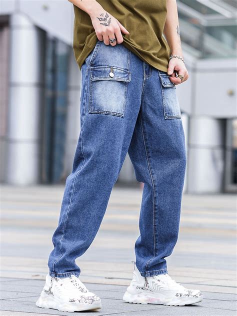 Men Flap Pocket Straight Leg Jeans Mens Fashion Jeans Jean Top Outfits Jeans Outfit For Work