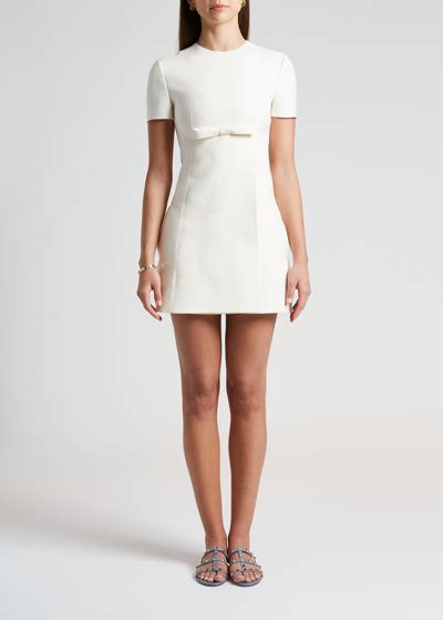 Valentino Bow Embellished Wool Blend Crepe Mini Dress In White Modesens