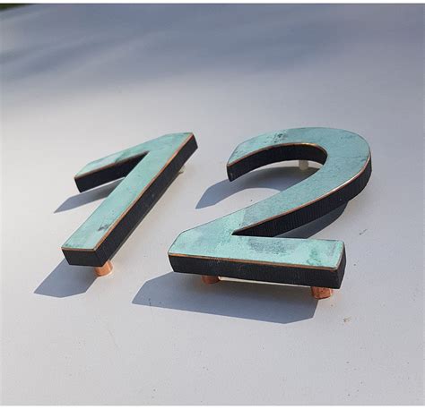 Art Deco Copper House Floating Numbers Green Hammered Etsy Uk