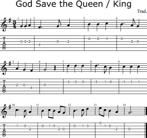 God Save the Queen - tablature and standard notation