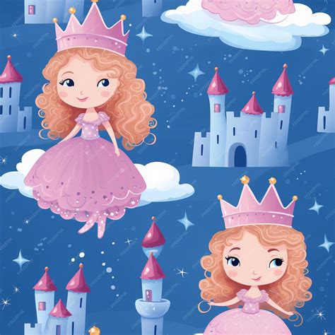 Premium Photo Cartoon Princess In Pink Dress With Castle And Clouds