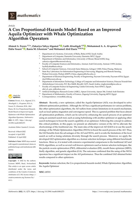 Pdf A Cox Proportional Hazards Model Based On An Improved Aquila