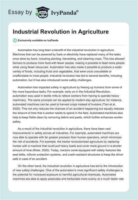 Industrial Revolution In Agriculture Words Essay Example