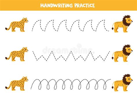 Tracing Lines For Kids Cartoon Cute Leopard And Lion Stock Vector