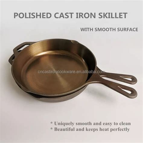 Customizable Natural Non Stick Cast Iron Skillet Smooth Polished Frying Pan With Leather Handle