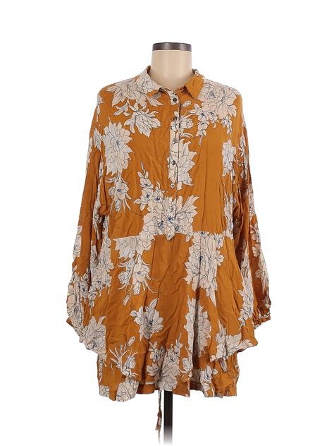 Free People 100 Rayon Floral Yellow Long Sleeve Blouse Size M 72