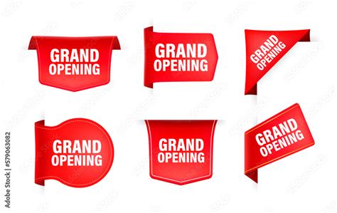 Red ribbon with text grand opening. Banner ribbon label grand opening ...