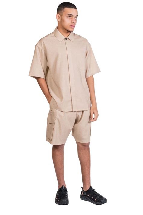 Lownn Beige Printed Wool Cargo Shorts Ujng