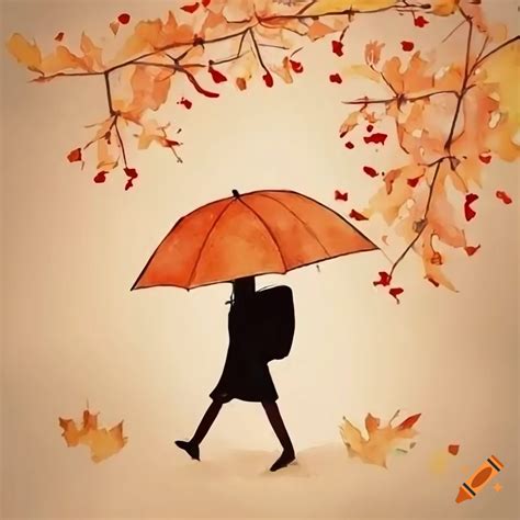 Watercolor Illustration Of A Girl With Hijab Walking In Autumn On Craiyon