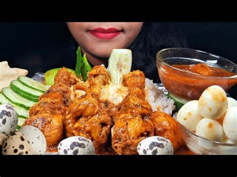 ASMR EATING CHICKEN LEG MASALA ASMR EATING QUAIL EGG WITH RICE