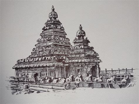 Temple Mahabalipuram Shore Temple Drawing By Pratima Abhange Pixels