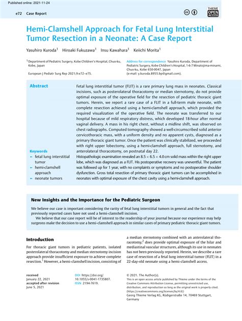 Pdf Hemi Clamshell Approach For Fetal Lung Interstitial Tumor