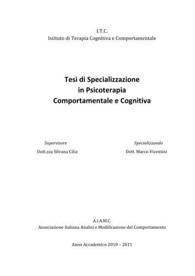 Tesi Di Specializzazione In Psicoterapia Marco Vicentini