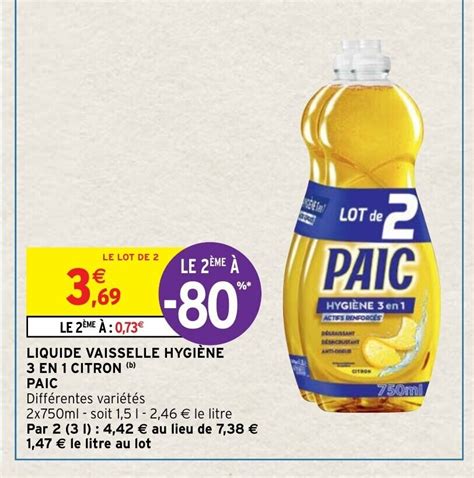 Promo Liquide Vaisselle Hygiene 3 En 1 Citron Paic chez Intermarché