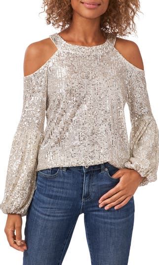 Cece Sequin Cold Shoulder Top Nordstromrack