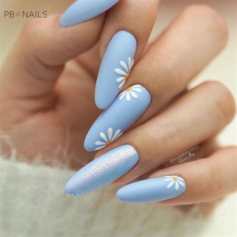 Blue Almond Nail With Bow