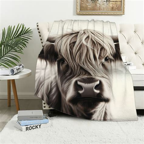 Gotuvs Highland Cow Blanket Portrait Of Cow Pattern Flannel Throw