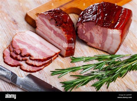 Sliced Smoked Pork Belly Stock Photo Alamy