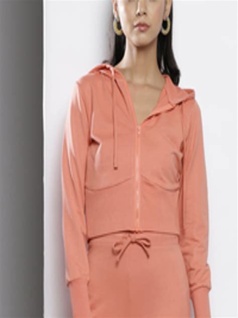 Buy Shae By SASSAFRAS Women Peach Coloured Hooded Crop Cotton Sporty