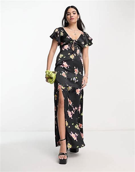 Reclaimed Vintage Tie Front Maxi Tea Dress In Black Floral Asos