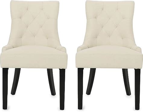 Janelle Beige Tufted Fabric Dining Chairs Set Of Amazon Co Uk