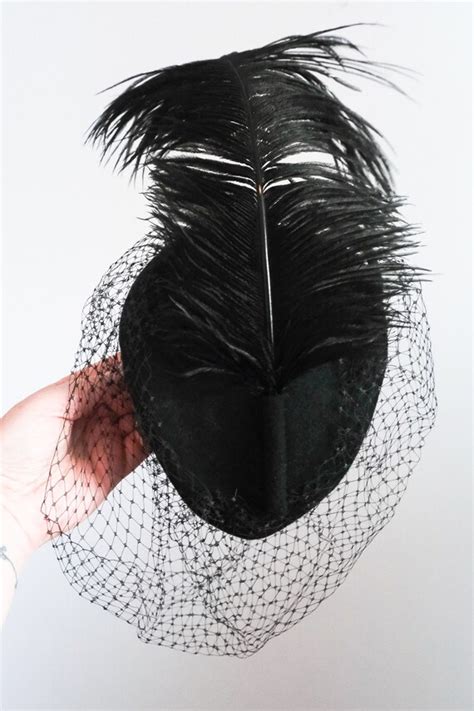 S S Tilt Hat Fascinator With Veil And Feather Gem