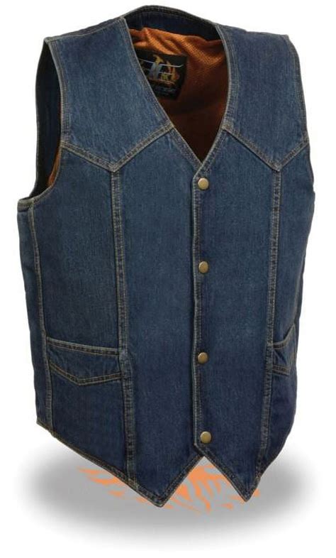 Milwaukee Leather Mens Classic Snap Front Denim Biker Vest Blue