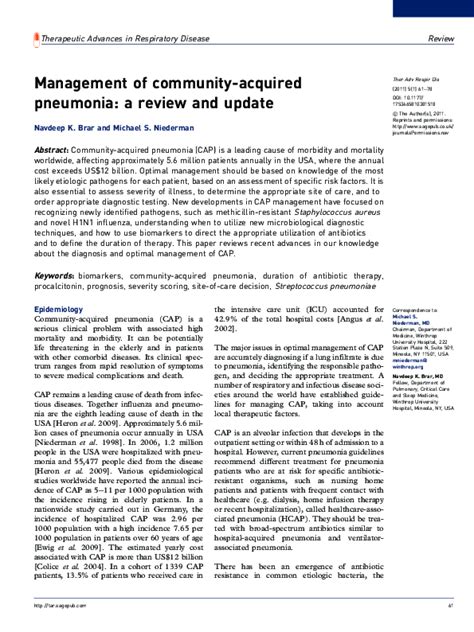 Pdf Management Of Community Acquired Pneumonia A Review And Update