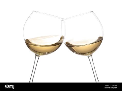 Wine Collection Cheers Clink Glasses With White Wine Isolated On